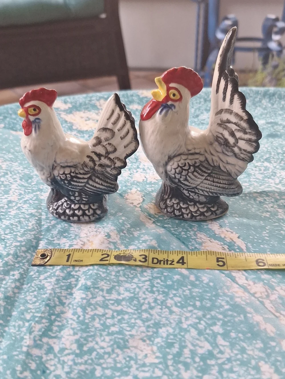 Vintage Ceramic Rooster Salt and Pepper Shaker Set - White and Red
